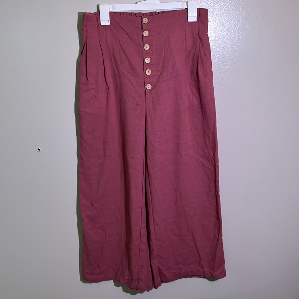 Women’s Size L tgla Wide Leg Pleated Button Linen Pants